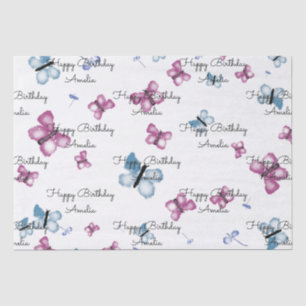 Papier Mousseline Monogramme Papillon rose et bleu