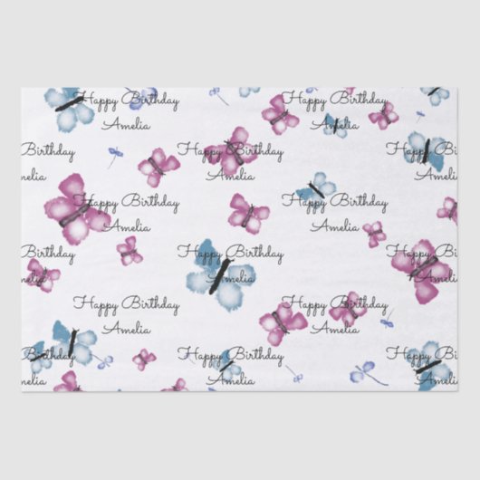 Papier Mousseline Monogramme Papillon rose et bleu (Recto)