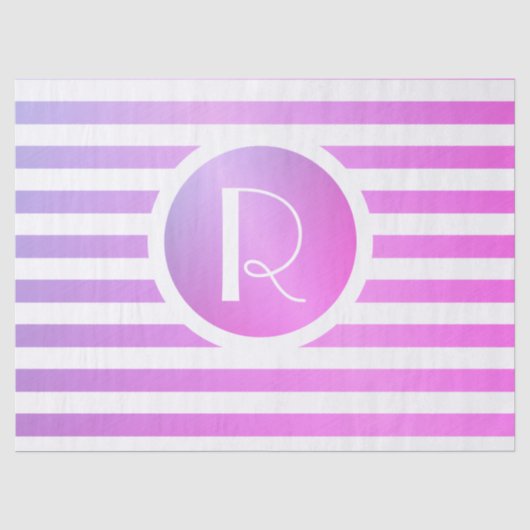 Papier Mousseline Monogramme rayures violettes et blanches (Recto)