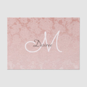 Papier Mousseline Monogramme rose pâle Élégant Art Floral Moderne