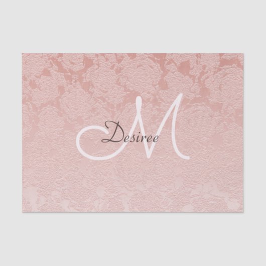 Papier Mousseline Monogramme rose pâle Élégant Art Floral Moderne (Recto)