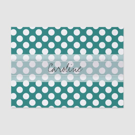 Papier Mousseline Monogramme Turquoise blanc mignon chic Polka Motif (Recto)