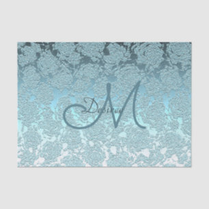 Papier Mousseline Monogramme Turquoise Vert Élégant Art Floral Motif