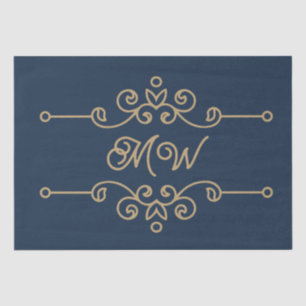 Papier Mousseline Monogramme vintage or et bleu marine