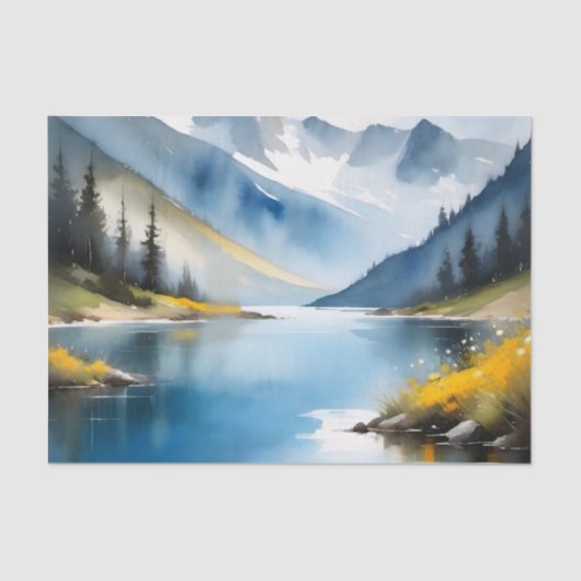 Papier Mousseline Montagnes enneigées et lac (Recto)