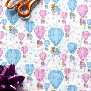 Papier Mousseline Montgolfière rose et bleue Animaux mignons