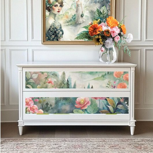 Papier Mousseline Monts et fleurs aquarelle Découpage