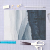 Papier Mousseline Moody bleu aquarelle forêt arbres paysage (Artisanat)