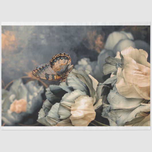 Papier Mousseline Moody Blue, surdimensionné Papillon & Peony (Recto)