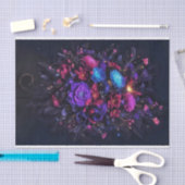 Papier Mousseline Moody Bouquet fleurs sombres violet rose bleu (Artisanat)