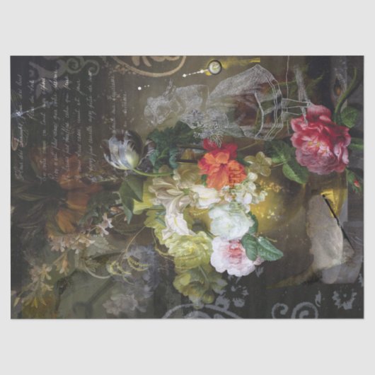 Papier Mousseline Moody Dutch Floral | Découpage Ephemera (Recto)