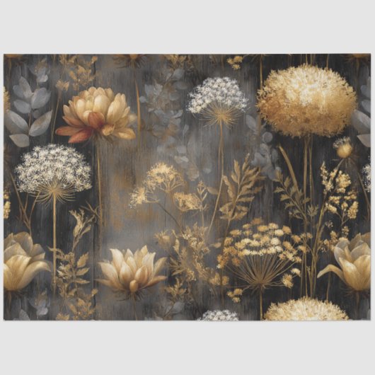 Papier Mousseline Moody Gold Botanical Seamless Decoupage (Recto)