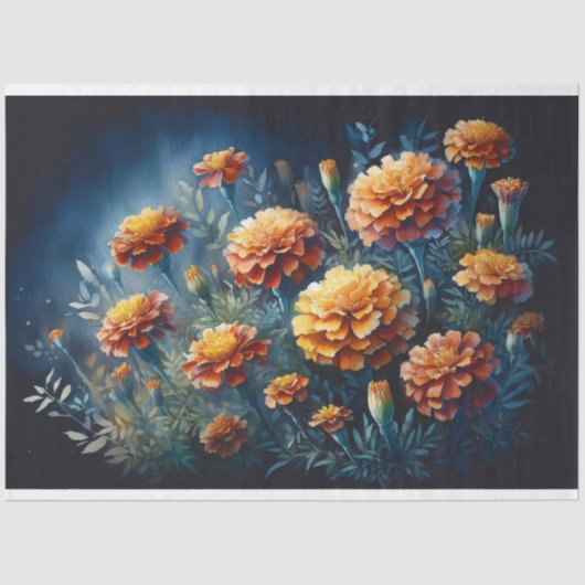 Papier Mousseline Moody Marigolds Aquarelle Fleurs Découpage (Recto)