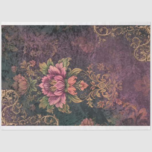 Papier Mousseline Moody Purple & Green Motif & Flower decoupage (Recto)