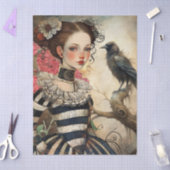 Papier Mousseline Moonlit Victorian Gothic Girl & Raven Fantasy  (Artisanat)