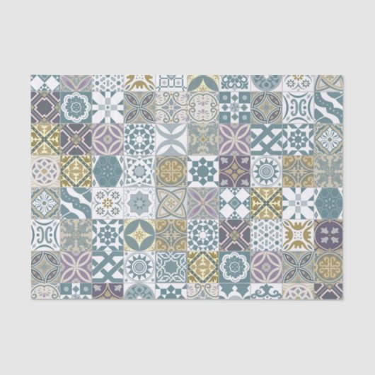 Papier Mousseline Moroctile - pastel blue and gold (Recto)
