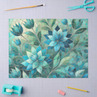 Papier Mousseline Mosaic Blue Teal Floral Pattern Decoupage