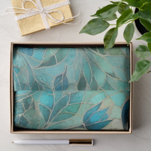 Papier Mousseline Mosaic Blue Teal Floral Pattern Decoupage (Cadeau)