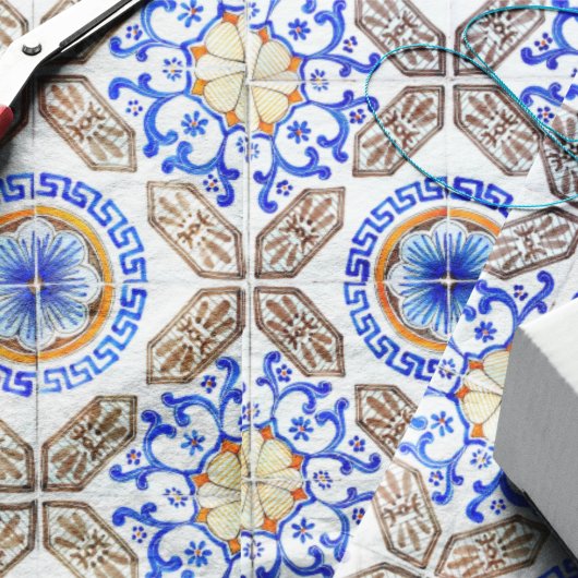 Papier Mousseline Mosaïque bleue italienne