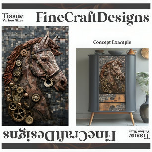 Papier Mousseline Mosaïque Cheval Brun Steampunk Cuivre A6R Découpag