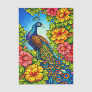 Papier Mousseline Mosaïque colorée de style floral Paon Découpage