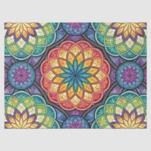 Papier Mousseline Mosaïque de mandala arc-en-ciel radieux – Verre te