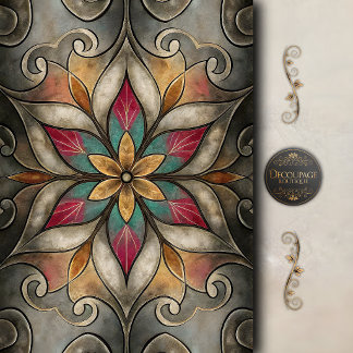 Papier Mousseline Mosaïque Florale Abstraite Decoupage