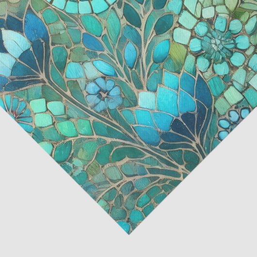 Papier Mousseline Mosaïque florale Marine Bleu Vert Fleurs Découpage (Détail)