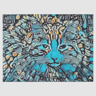 Papier Mousseline Mosaïque jaune bleu chat tribal Découpage Abstrait