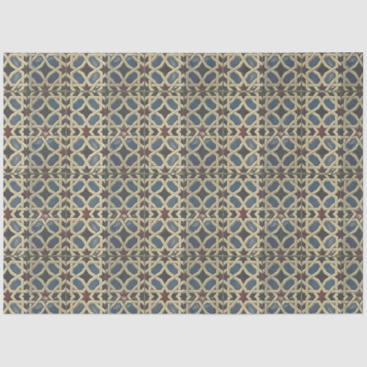 Papier Mousseline Mosaïque méditerranéenne Bleu Vert Découpage Tissu (Recto)