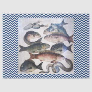PAPIER MOUSSELINE MOSAÏQUES ROMAINES ANTIQUES, POISSONS, SCÈNE DE