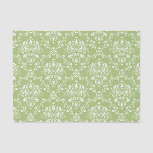 Papier Mousseline Moss Green Damask (Recto)