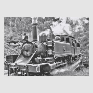 Papier Mousseline Moteur de train à vapeur Vintage noir et blanc