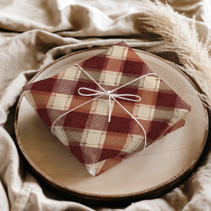 Papier Mousseline Motif à carreaux rouge orangé et crème rustique