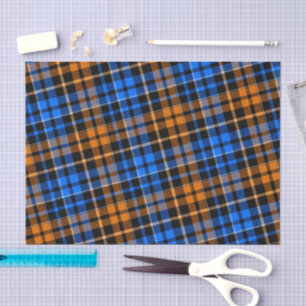 Papier Mousseline Motif à carreaux tartan noir orange bleu