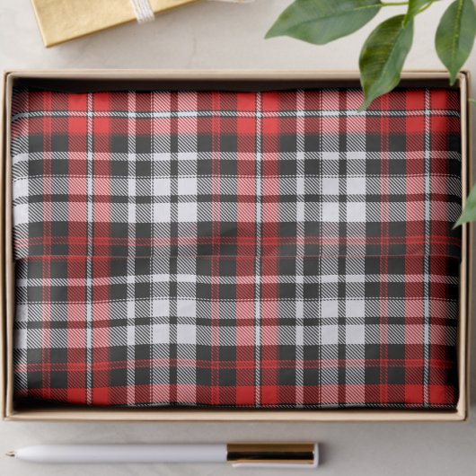 Papier Mousseline Motif à carreaux tartan rouge noir blanc Design