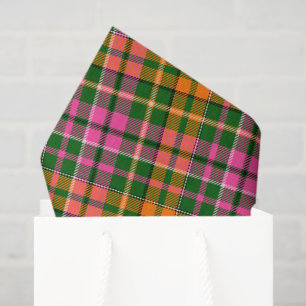 Papier Mousseline Motif à carreaux tartan vert rose orange