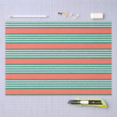 Papier Mousseline Motif à cinq bandes vert et blanc avec corail (Artisanat)