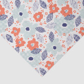 Papier Mousseline Motif à fleurs moderne orange et bleu (Détail)