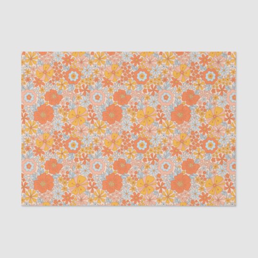 Papier Mousseline Motif à fleurs Orange Retro (Recto)