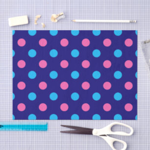 Papier Mousseline Motif à pois bleu marine rose cyan