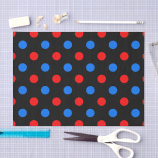 Papier Mousseline Motif à pois rouges bleus sur fond noir