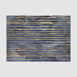 Papier Mousseline Motif à rayures bleu et or de la marine