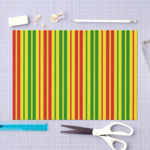Papier Mousseline Motif à rayures jaunes rouges et vertes  