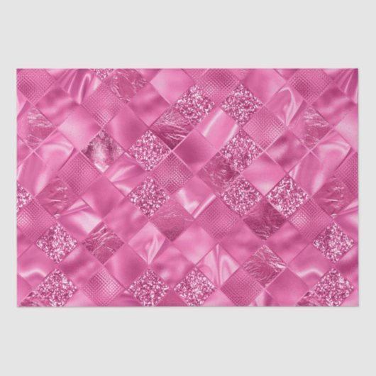 Papier Mousseline Motif à tissage Carré rose chaud (Recto)