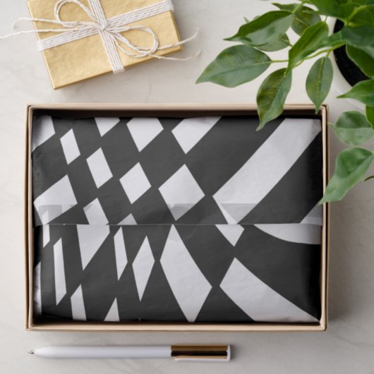 Papier Mousseline motif Abstrait - noir et blanc. (Cadeau)