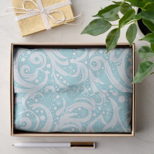 Papier Mousseline Motif Abstrait turquoise Snowflake #10 ID1009 (Cadeau)