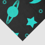 Papier Mousseline Motif Alien turquoise avec étoiles et lunes (Détail)