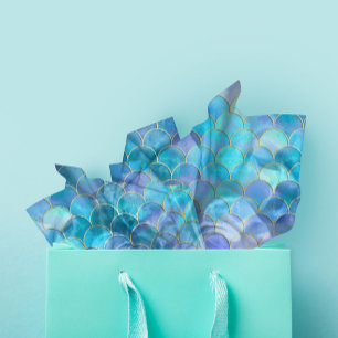 Papier Mousseline Motif Aqua Pearlescent & Gold Mermaid