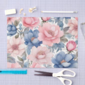 Papier Mousseline Motif Aquarelle Bleu Et Rose (Artisanat)